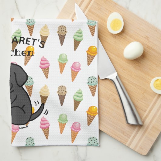 Personalisiertes schwarzes Labor Eiscreme lecken Geschirrtuch (Viertel Falte)