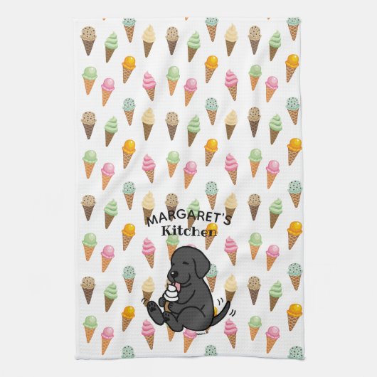 Personalisiertes schwarzes Labor Eiscreme lecken Geschirrtuch (Vertikal)