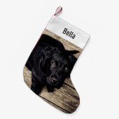 Personalisiertes schwarzes Labor Foto und Name des Kleiner Weihnachtsstrumpf (Vorderansicht (hängend))