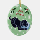 Personalisiertes schwarzes Labrador-Weihnachten Keramikornament (Rechts)