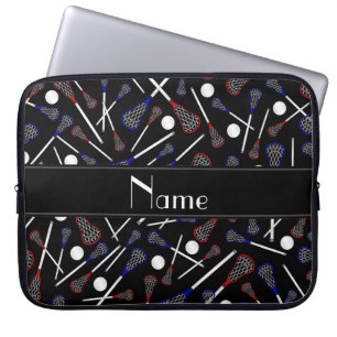Personalisiertes schwarzes Lacrossenamensmuster Laptopschutzhülle