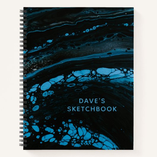 Personalisiertes Schwarzes Marmor-Sketchbook Notizblock (Vorderseite)