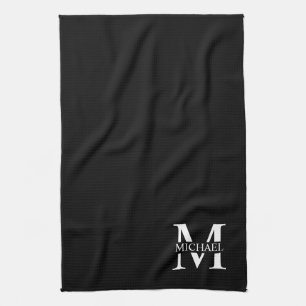 Personalisiertes schwarzes Monogramm und Name Geschirrtuch