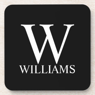 Personalisiertes schwarzes Monogramm und Name Getränkeuntersetzer