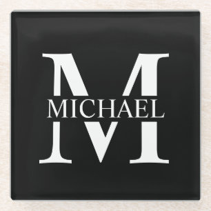 Personalisiertes schwarzes Monogramm und Name Glasuntersetzer