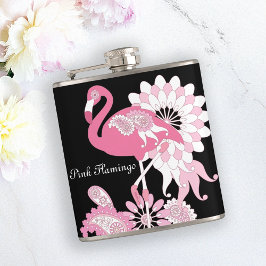 Personalisiertes Schwarzes Rosa Flamingo Flachmann