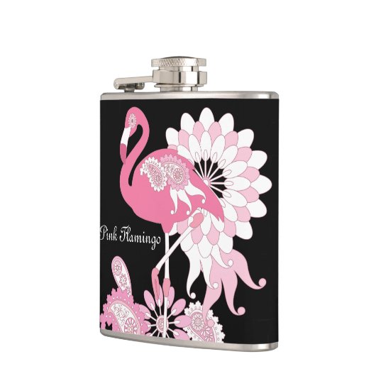 Personalisiertes Schwarzes Rosa Flamingo Flachmann (Links)