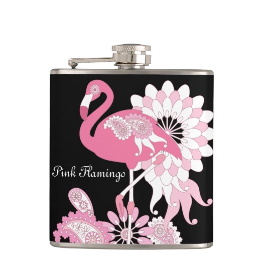 Personalisiertes Schwarzes Rosa Flamingo Flachmann (Vorderseite)