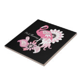 Personalisiertes Schwarzes Rosa Flamingo Fliese (Seite)