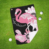 Personalisiertes Schwarzes Rosa Flamingo Golfhandtuch