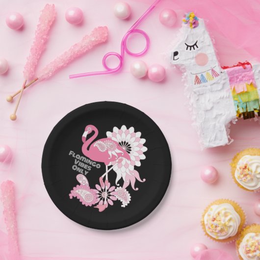 Personalisiertes Schwarzes Rosa Flamingo Pappteller (Party)