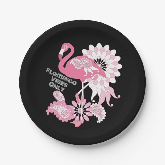 Personalisiertes Schwarzes Rosa Flamingo Pappteller (Vorderseite)