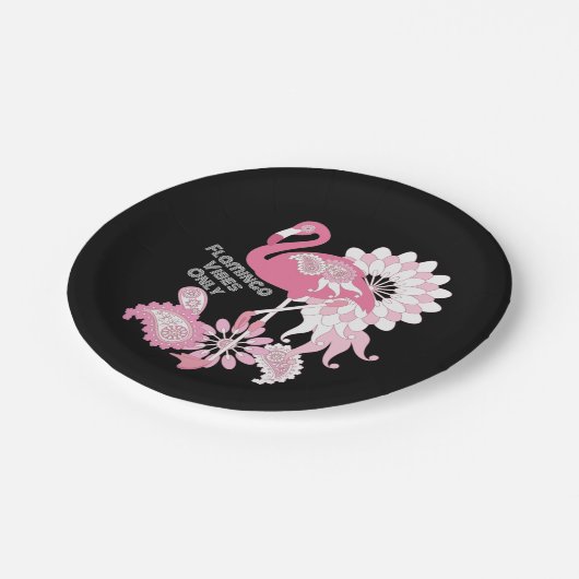 Personalisiertes Schwarzes Rosa Flamingo Pappteller (Schrägansicht)