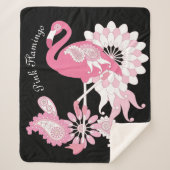 Personalisiertes Schwarzes Rosa Flamingo Sherpadecke (Vorderseite)