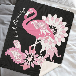 Personalisiertes Schwarzes Rosa Flamingo Sherpadecke