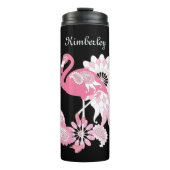 Personalisiertes Schwarzes Rosa Flamingo Thermosbecher (Vorderseite)