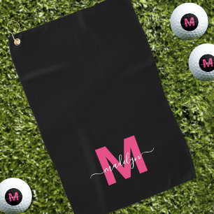 Personalisiertes schwarzes rosa Monogramm Golfhandtuch