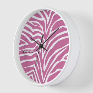 Personalisiertes schwarzes Rosa Zebra, jede Farbsä Uhr