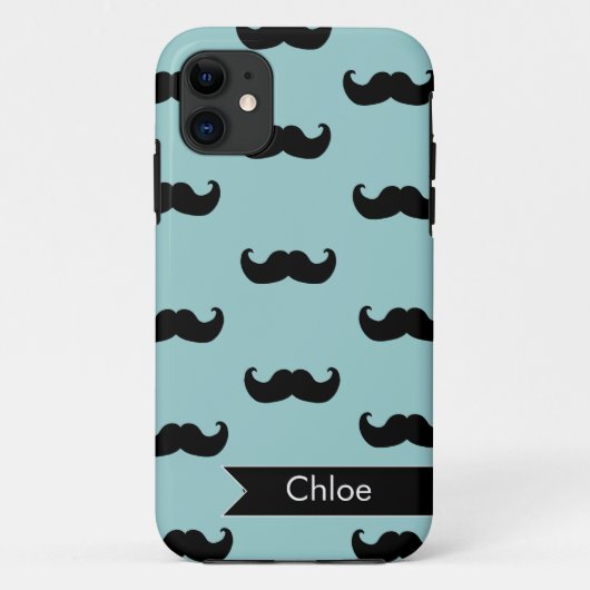 Personalisiertes schwarzes Schnurrbart-Muster auf Case-Mate iPhone Hülle (Rückseite)