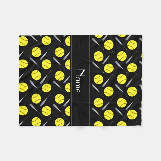 Personalisiertes schwarzes Softballnamensmuster Fleecedecke (Vorderseite (Horizontal))