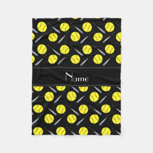 Personalisiertes schwarzes Softballnamensmuster Fleecedecke