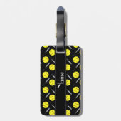 Personalisiertes schwarzes Softballnamensmuster Gepäckanhänger (Rückseite vertikal)