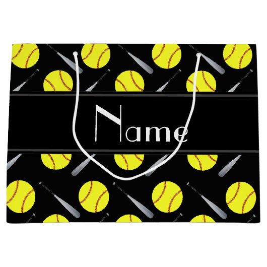 Personalisiertes schwarzes Softballnamensmuster Große Geschenktüte (Vorderseite)