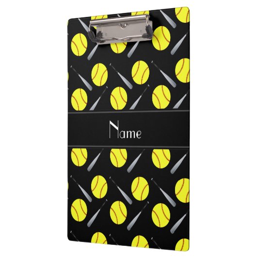 Personalisiertes schwarzes Softballnamensmuster Klemmbrett (Links)