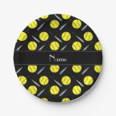 Personalisiertes schwarzes Softballnamensmuster Pappteller (Vorderseite)
