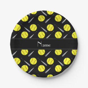Personalisiertes schwarzes Softballnamensmuster Pappteller