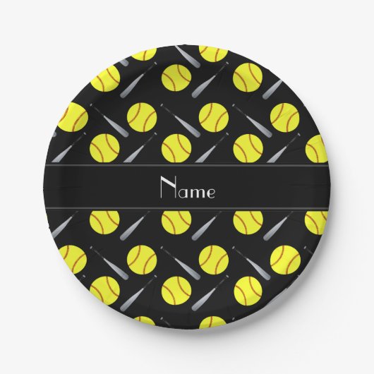 Personalisiertes schwarzes Softballnamensmuster Pappteller (Vorderseite)