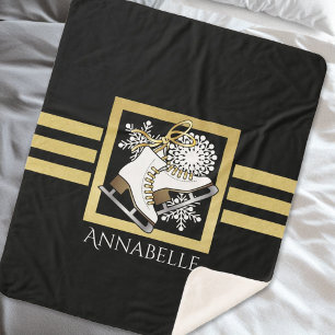 Personalisiertes schwarzes und goldenes Glitter-Ei Sherpadecke