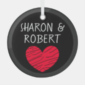 Personalisiertes Schwarzes und Rotes Herz Ornament Aus Glas (Vorderseite)
