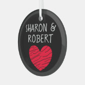 Personalisiertes Schwarzes und Rotes Herz Ornament Aus Glas (Vorderseite links)
