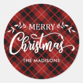 Personalisiertes Schwarzes Weihnachtsfest Kariert Runder Aufkleber (Vorderseite)