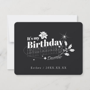 Personalisiertes schwarzes Zitat Florales Dezember Einladung