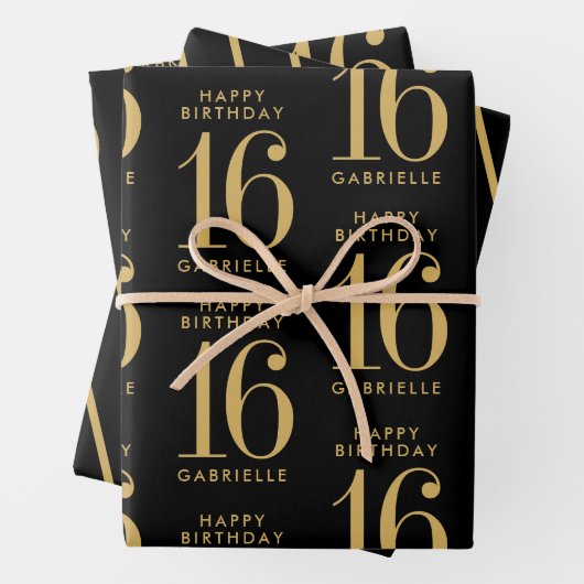 Personalisiertes Schwarzgoldalter Geschenkpapier Set (Beispiel)