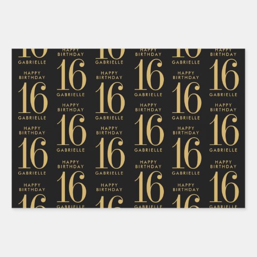 Personalisiertes Schwarzgoldalter Geschenkpapier Set (Vorderseite)