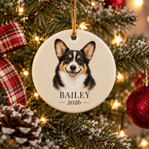 Personalisiertes schwarzköpfiges Dreifarbiges Corg Keramik Ornament
