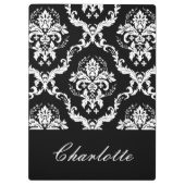 Personalisiertes Schwarzweiß-Damast-Muster Klemmbrett (Rückseite)