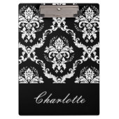 Personalisiertes Schwarzweiß-Damast-Muster Klemmbrett (Vorderseite)