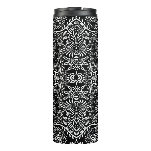 Personalisiertes Schwarzweiß-Mehndi-Muster Thermosbecher (Rückseite)