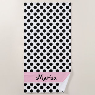 Personalisiertes Schwarzweiss-Polka-Punkt-Badetuch Strandtuch