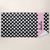 Personalisiertes Schwarzweiss-Polka-Punkt-Badetuch Strandtuch (Vorderseite)