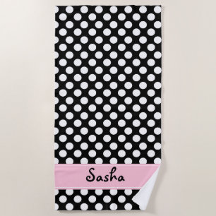 Personalisiertes Schwarzweiss-Polka-Punkt-Badetuch Strandtuch