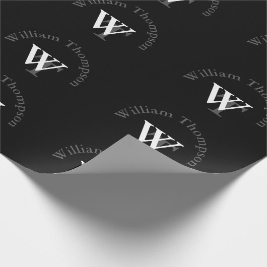 personalisiertes Schwarzweißpapier - Monogramm Geschenkpapier (Ecke)