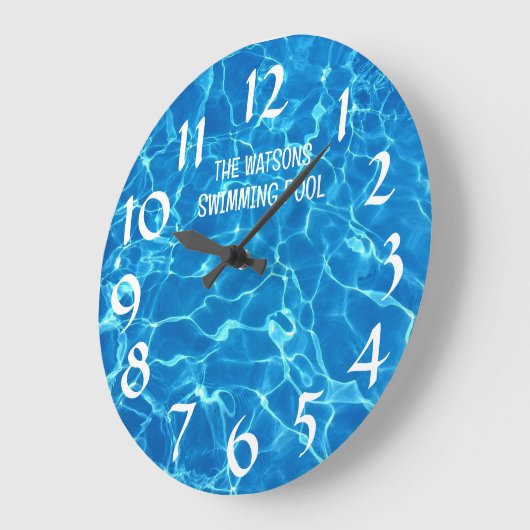 Personalisiertes Schwimmbad Wasser Große Wanduhr (Winkel)