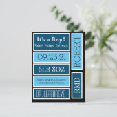 Personalisiertes Scrapbook Baby Boy Labels Postkarte (Stehend Vorderseite)