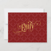 Personalisiertes Script Emily Gold Red Fleur-de-Li Einladung (Rückseite)