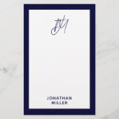 Personalisiertes Script Monogram Navy Blue Briefpapier (Vorderseite)